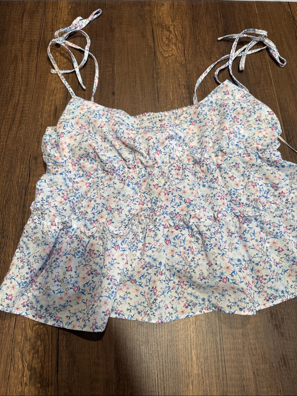 HYFVE White Floral Ruffled Tie-Strap Cami Top
